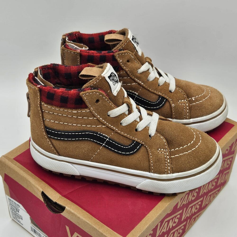 Vans Sk8-Hi Zip Mte Plaid Brown Black Toddler 9